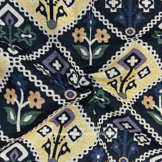 Folk Art Floral Cotton Jacquard Fabric, Per Meter