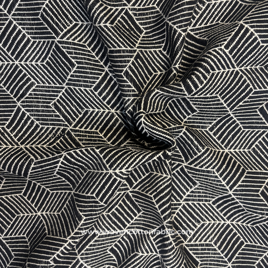 Black and White Geometric Illusion Cotton Handloom Fabric, Per Meter