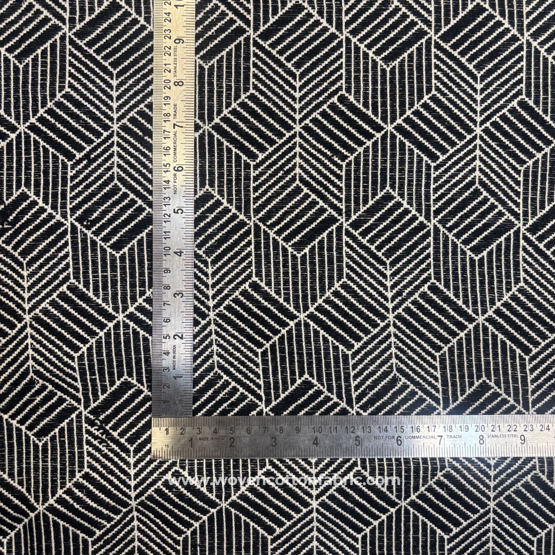 Black and White Geometric Illusion Cotton Handloom Fabric, Per Meter