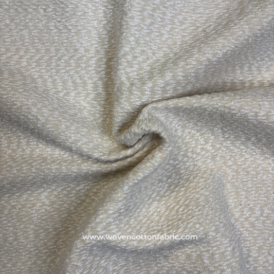 Cream and Ivory Bouclé Textured Herringbone Cotton Handloom Fabric, Per Meter