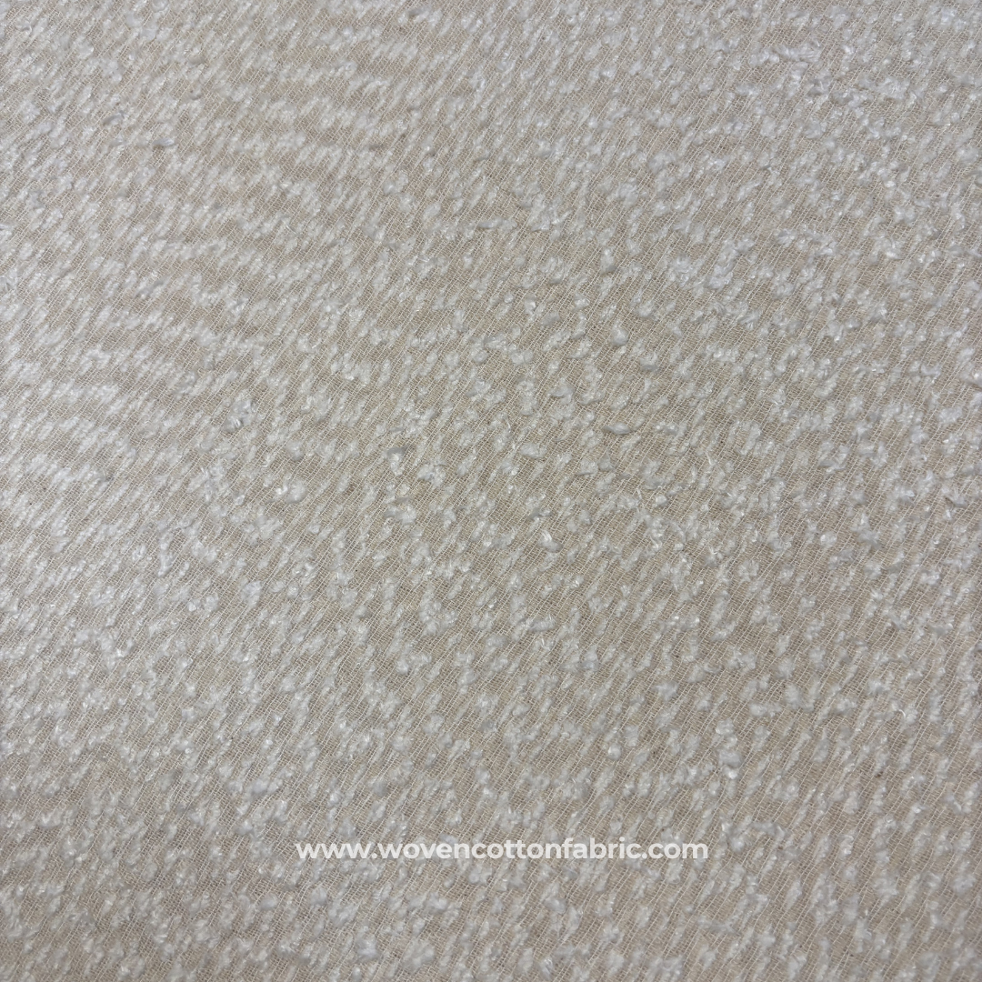 Cream and Ivory Bouclé Textured Herringbone Cotton Handloom Fabric, Per Meter