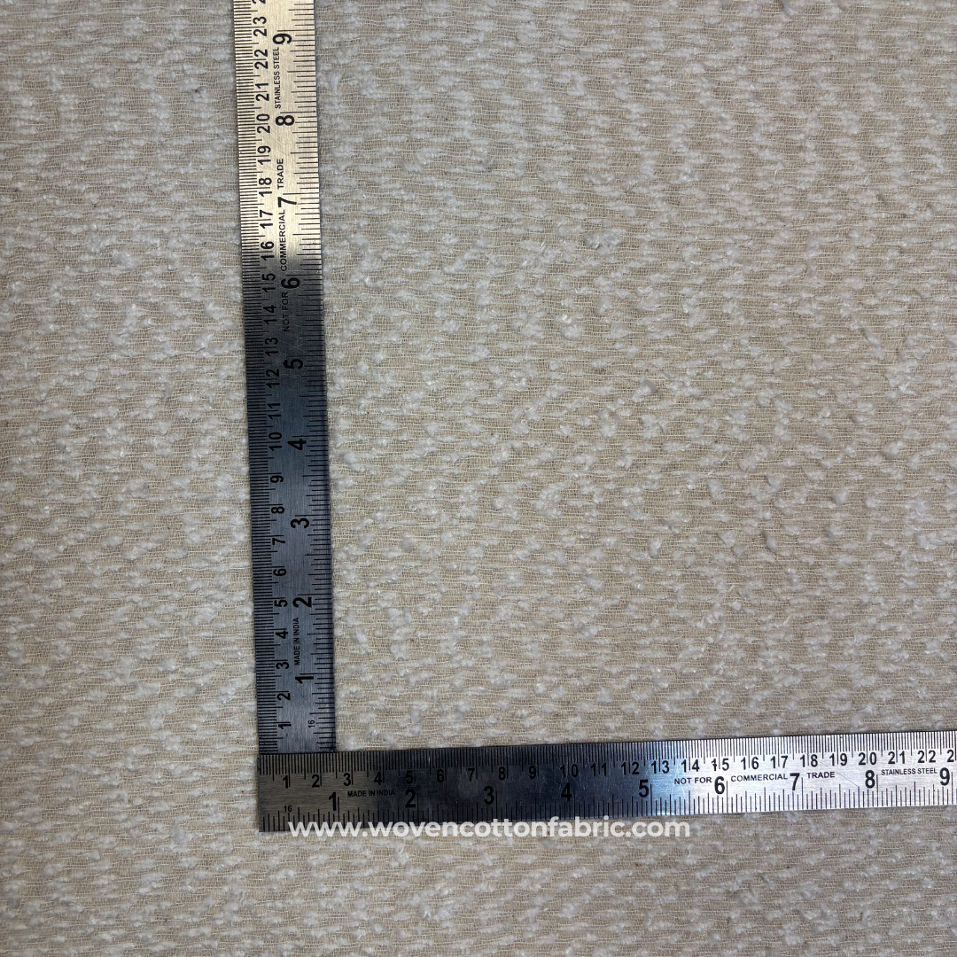 Cream and Ivory Bouclé Textured Herringbone Cotton Handloom Fabric, Per Meter