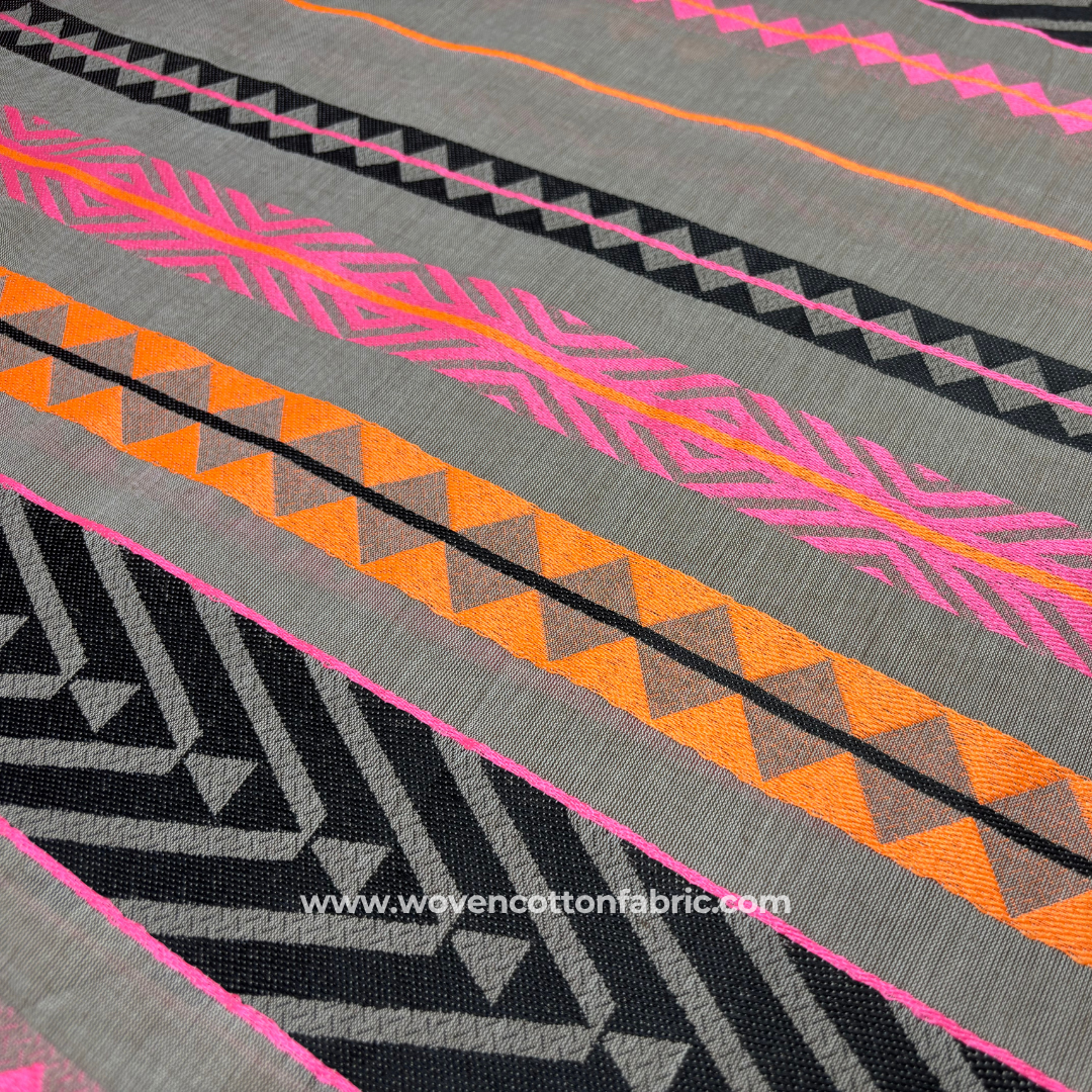 Cobalt Mirage Black Cotton Jacquard Fabric, Per Meter