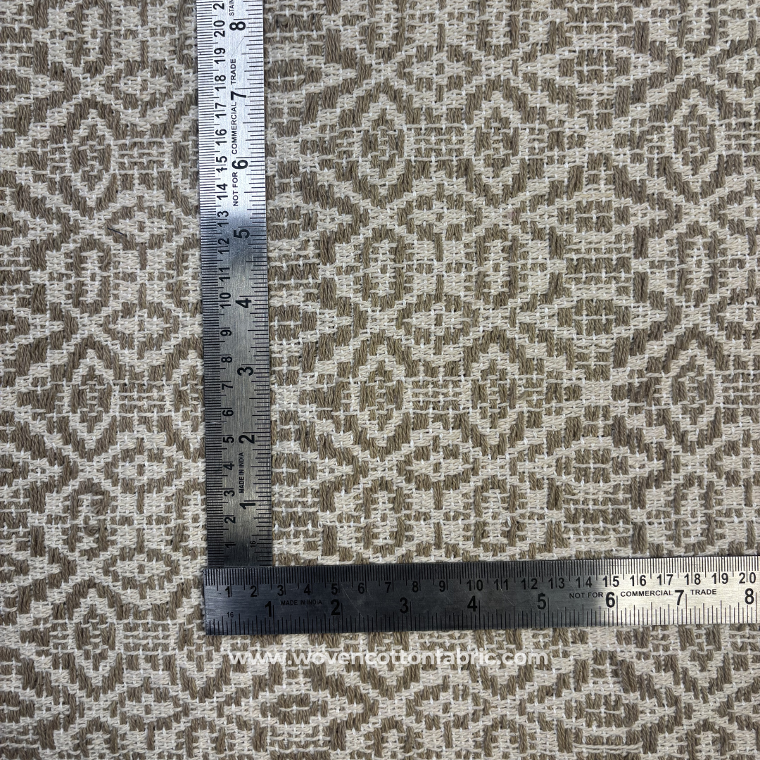 Taupe Diamond Lattice Cotton Jacquard Fabric, Per Meter