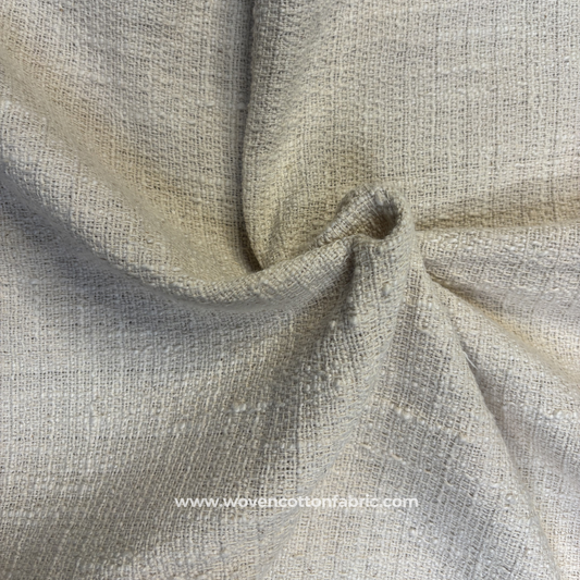 Natural Off-White Textured Slub Cotton Handloom Fabric, Per Meter