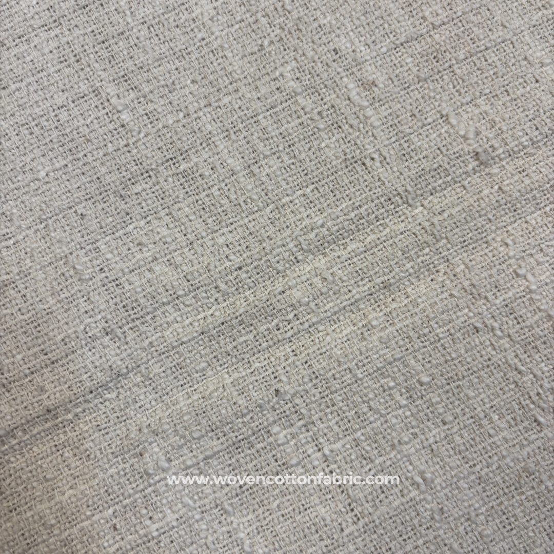 Natural Off-White Textured Slub Cotton Handloom Fabric, Per Meter