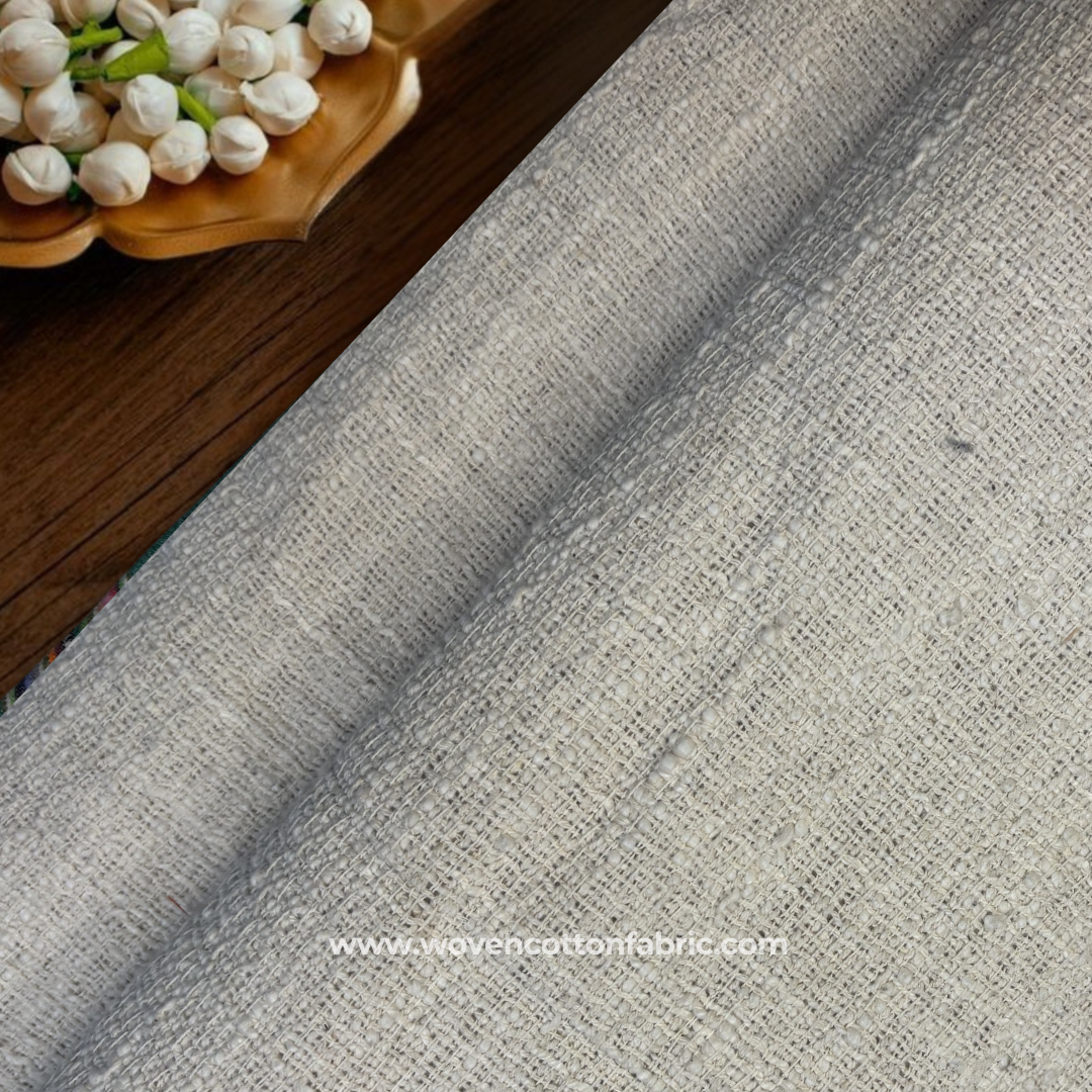 Natural Off-White Textured Slub Cotton Handloom Fabric, Per Meter