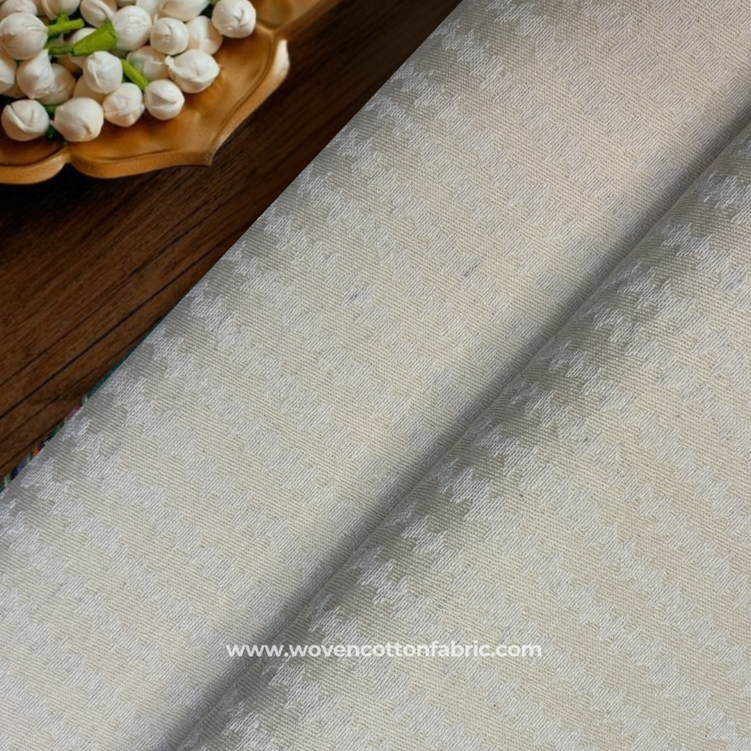 Off-White Self-Texture Chevron Cotton Handloom Fabric, Per Meter