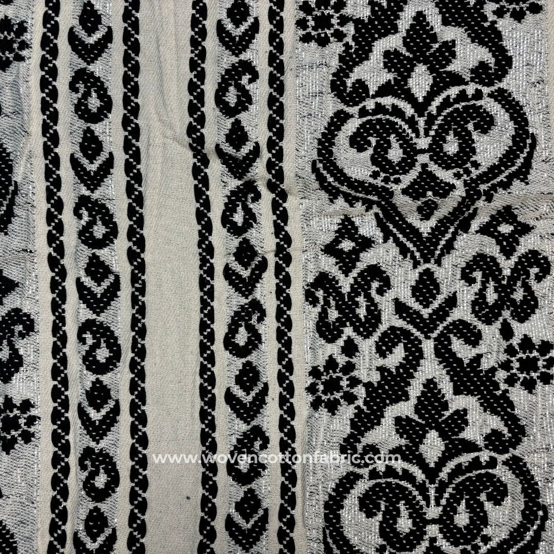 Regency Damark Black Cotton Jacquard Fabric, A4 Swatch