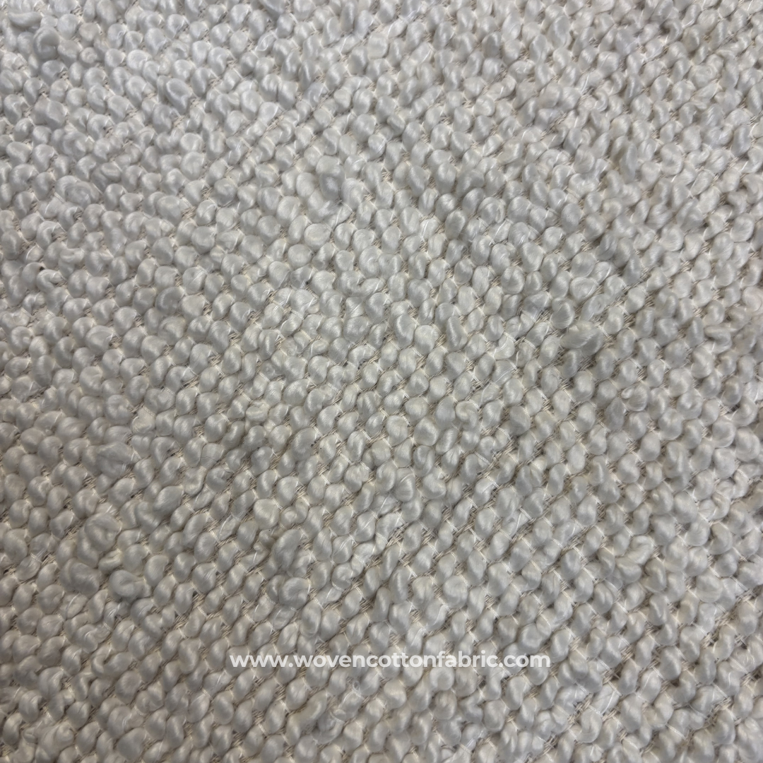 Natural White Heavy Bouclé Textured Cotton Handloom Fabric, Per Meter