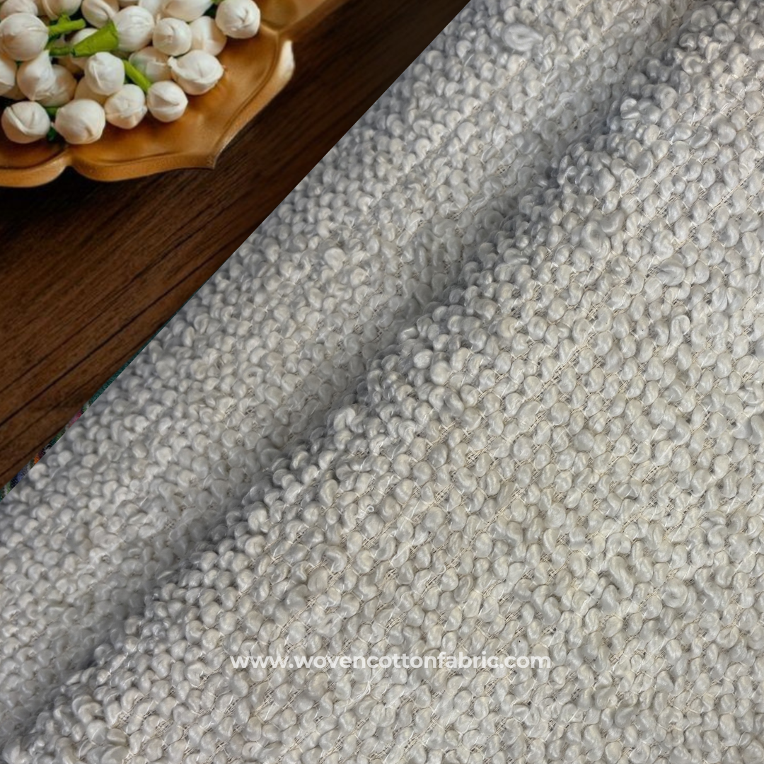 Natural White Heavy Bouclé Textured Cotton Handloom Fabric, Per Meter
