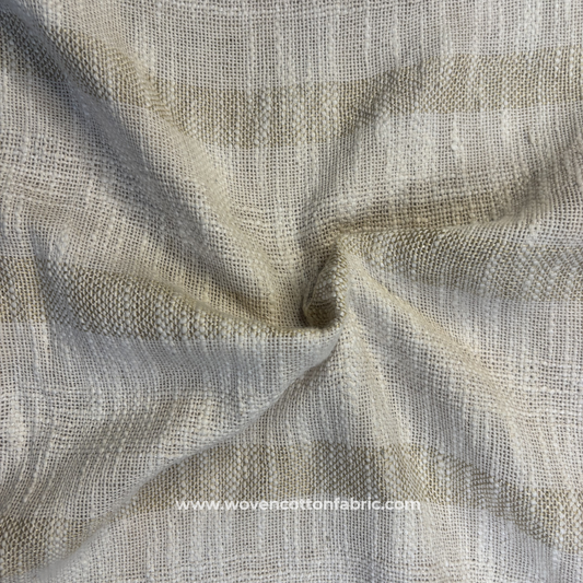 Beige and Off-White Textured Block Stripe Cotton Handloom Fabric, Per Meter