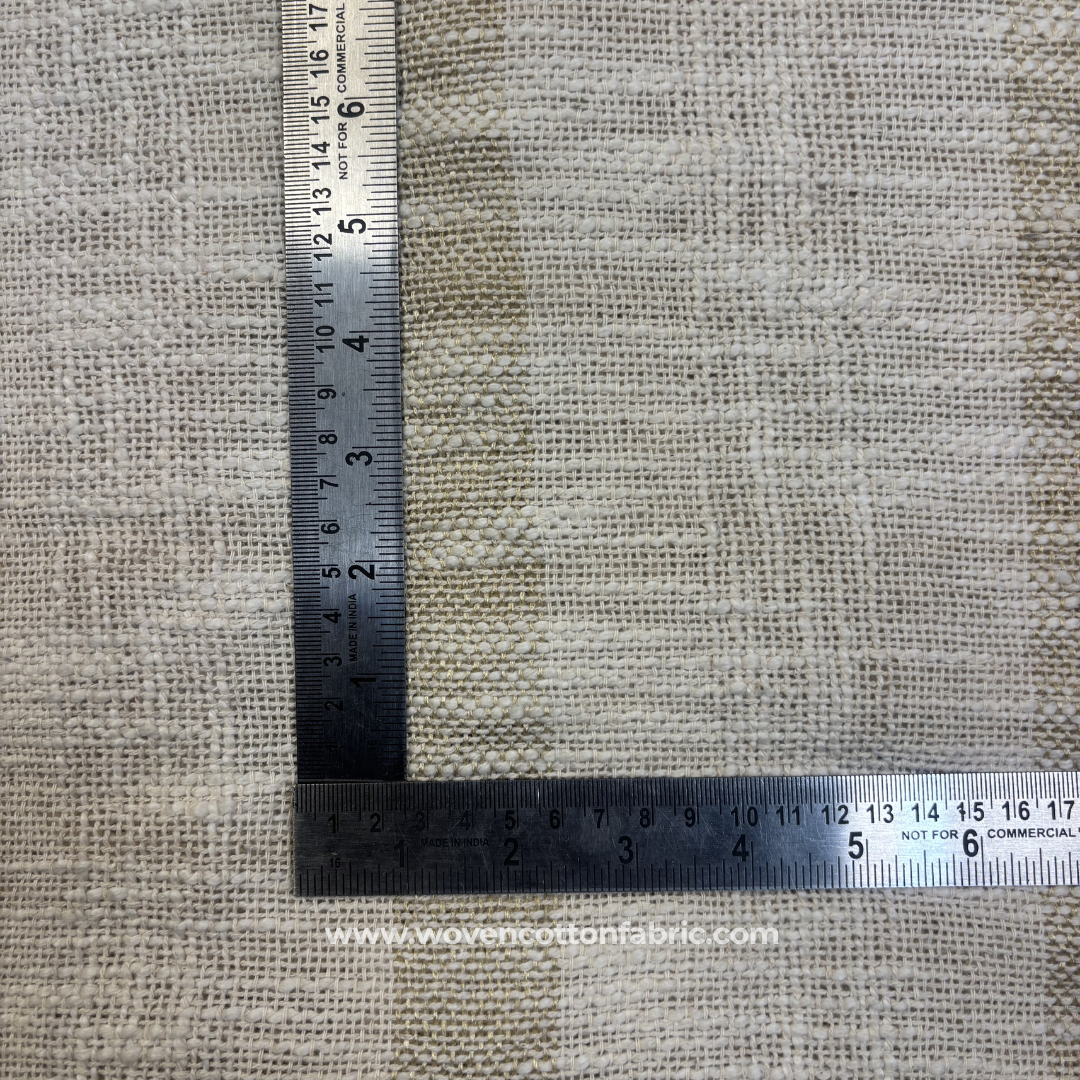 Beige and Off-White Textured Block Stripe Cotton Handloom Fabric, Per Meter