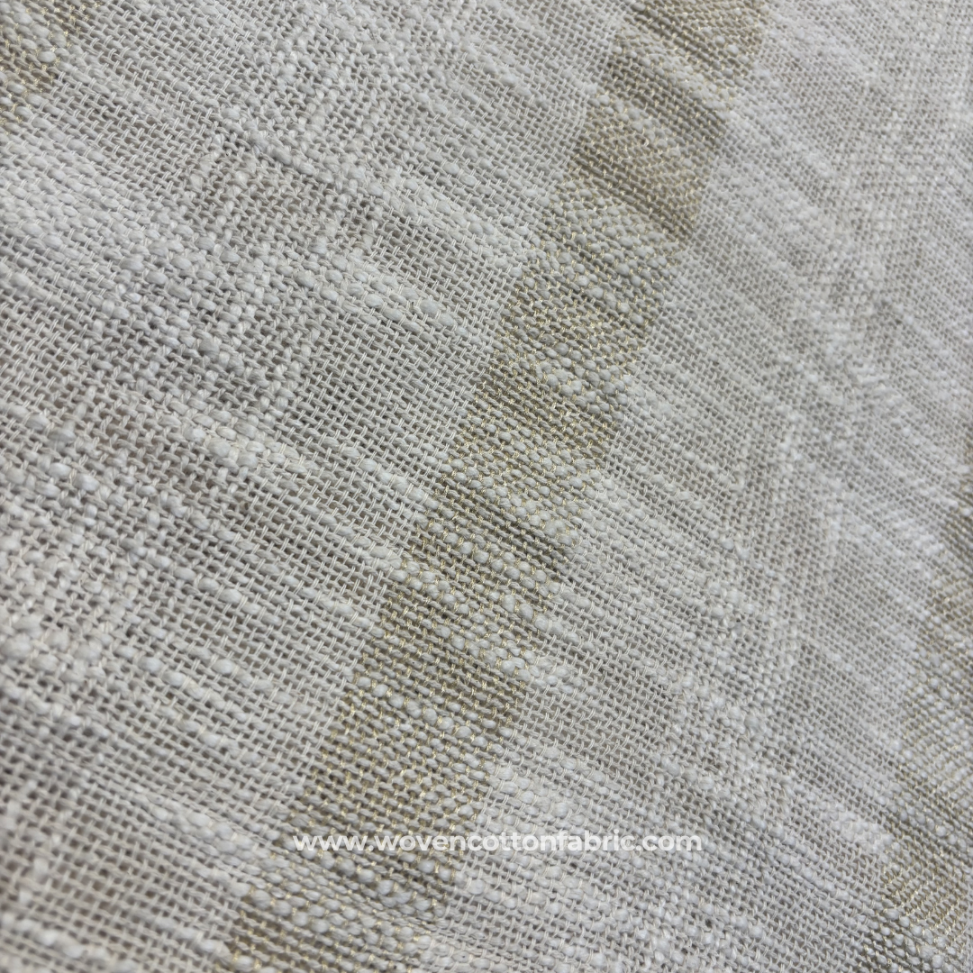 Beige and Off-White Textured Block Stripe Cotton Handloom Fabric, Per Meter