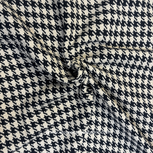 Classic Black and White Houndstooth Cotton Handloom Fabric, Per Meter