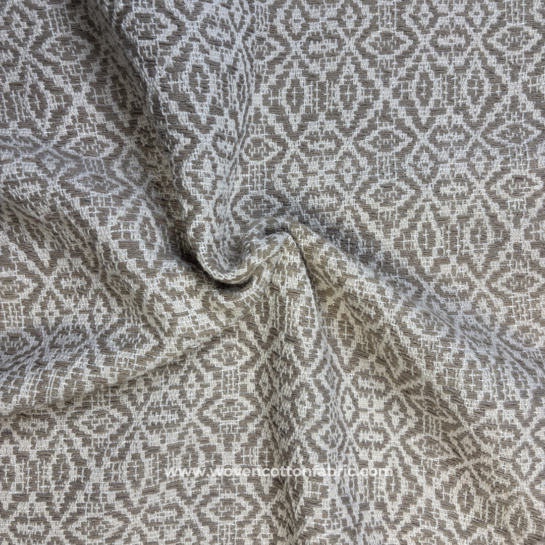Taupe Diamond Lattice Cotton Jacquard Fabric, Per Meter