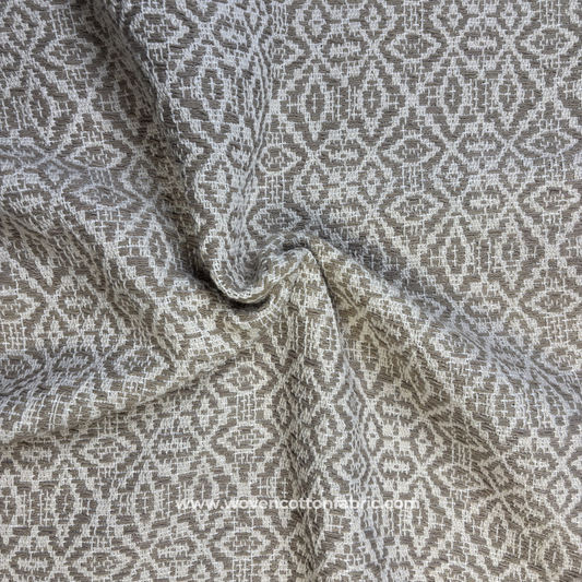 Taupe Diamond Lattice Cotton Jacquard Fabric, Per Meter
