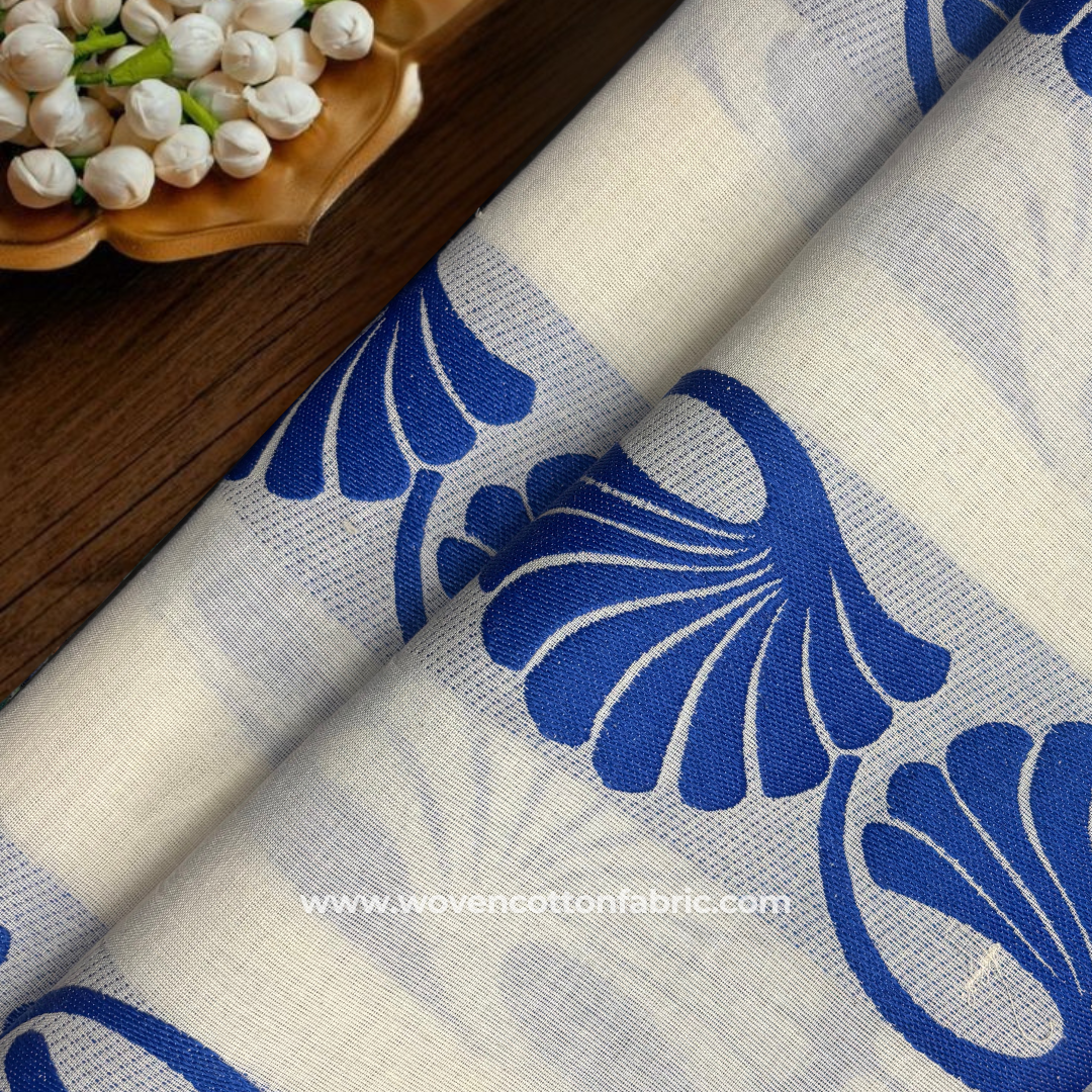 Modern Sambalpuri Motif Blue Cotton Jacquard Fabric, Per Meter