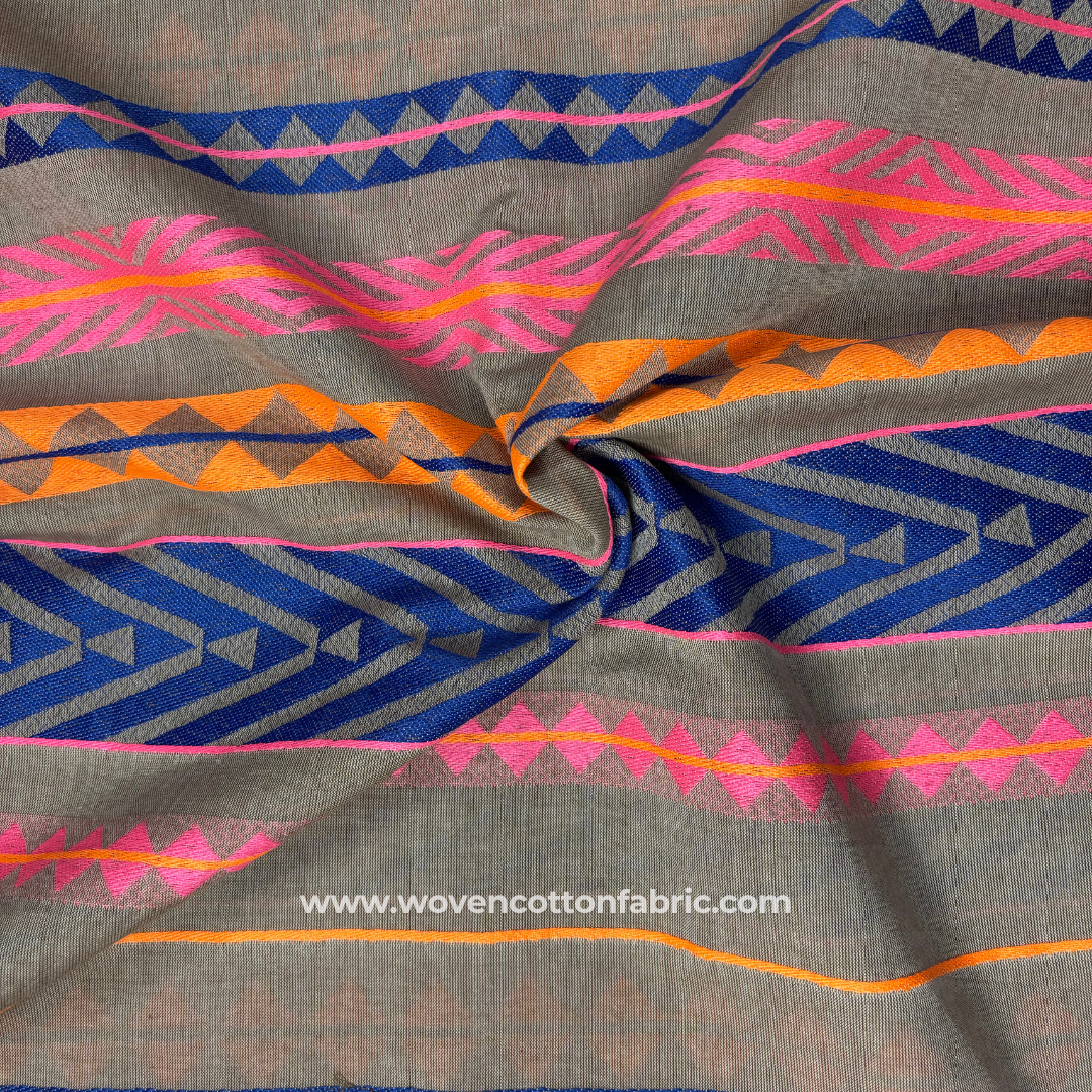 Electric Earth Blue Tones Cotton Jacquard Fabric, Per Meter