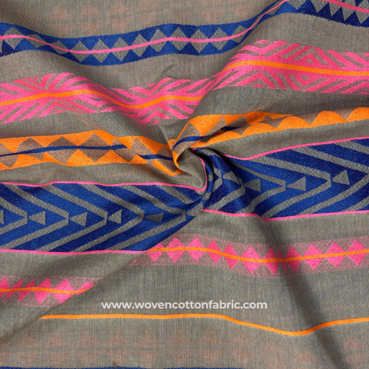 Electric Earth Blue Tones Cotton Jacquard Fabric, Per Meter