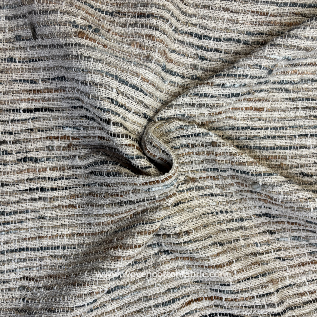 Earthy Multi-Color Slub Tweed Cotton Handloom Fabric, Per Meter