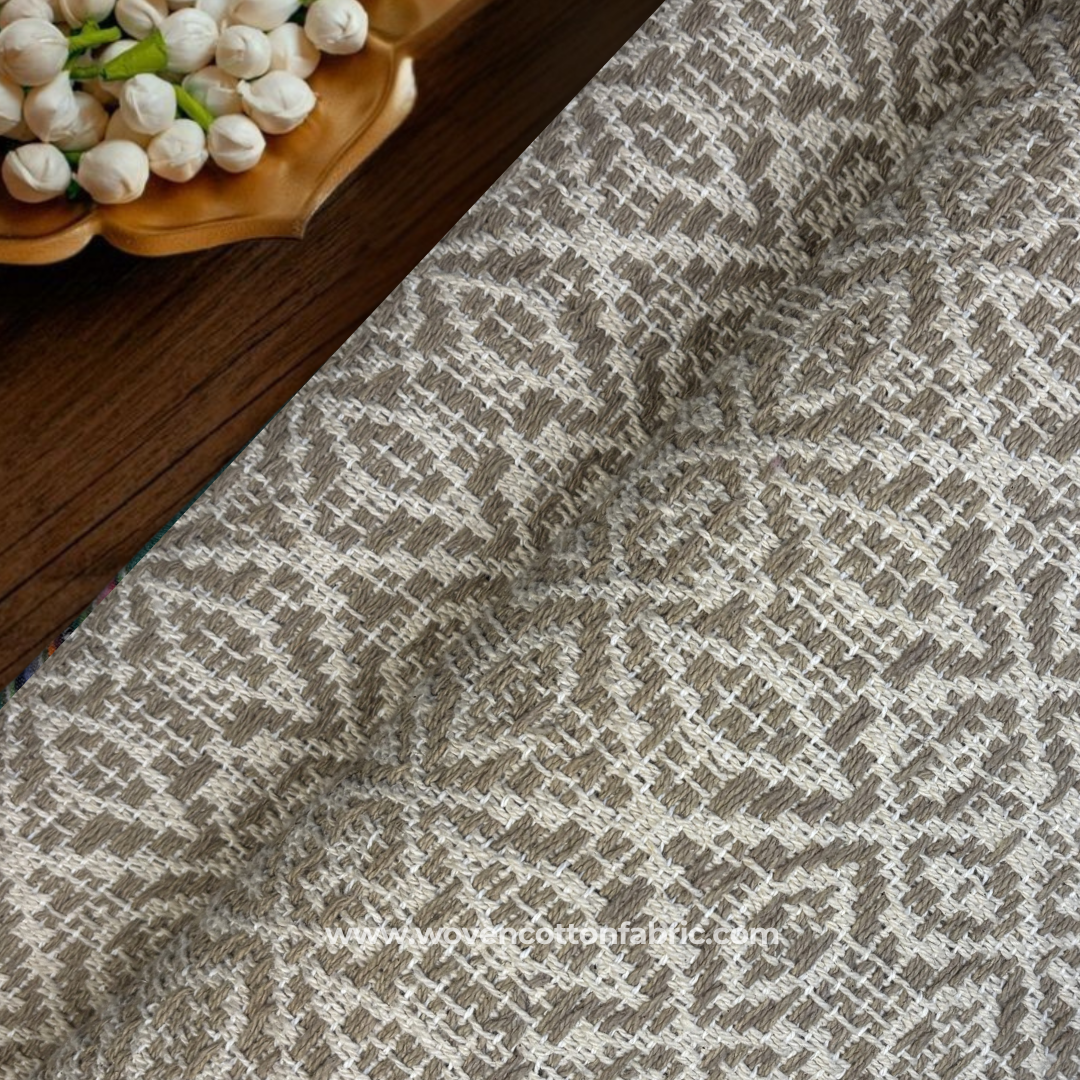 Taupe Diamond Lattice Cotton Jacquard Fabric, Per Meter