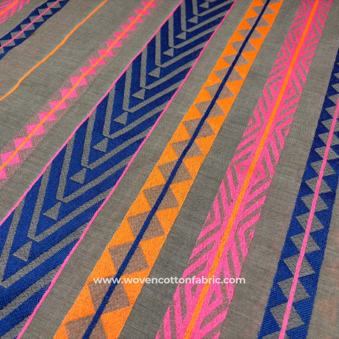 Electric Earth Blue Tones Cotton Jacquard Fabric, Per Meter