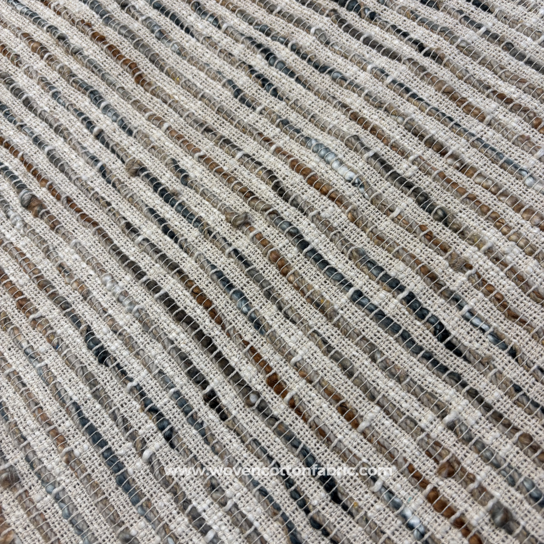 Earthy Multi-Color Slub Tweed Cotton Handloom Fabric, Per Meter