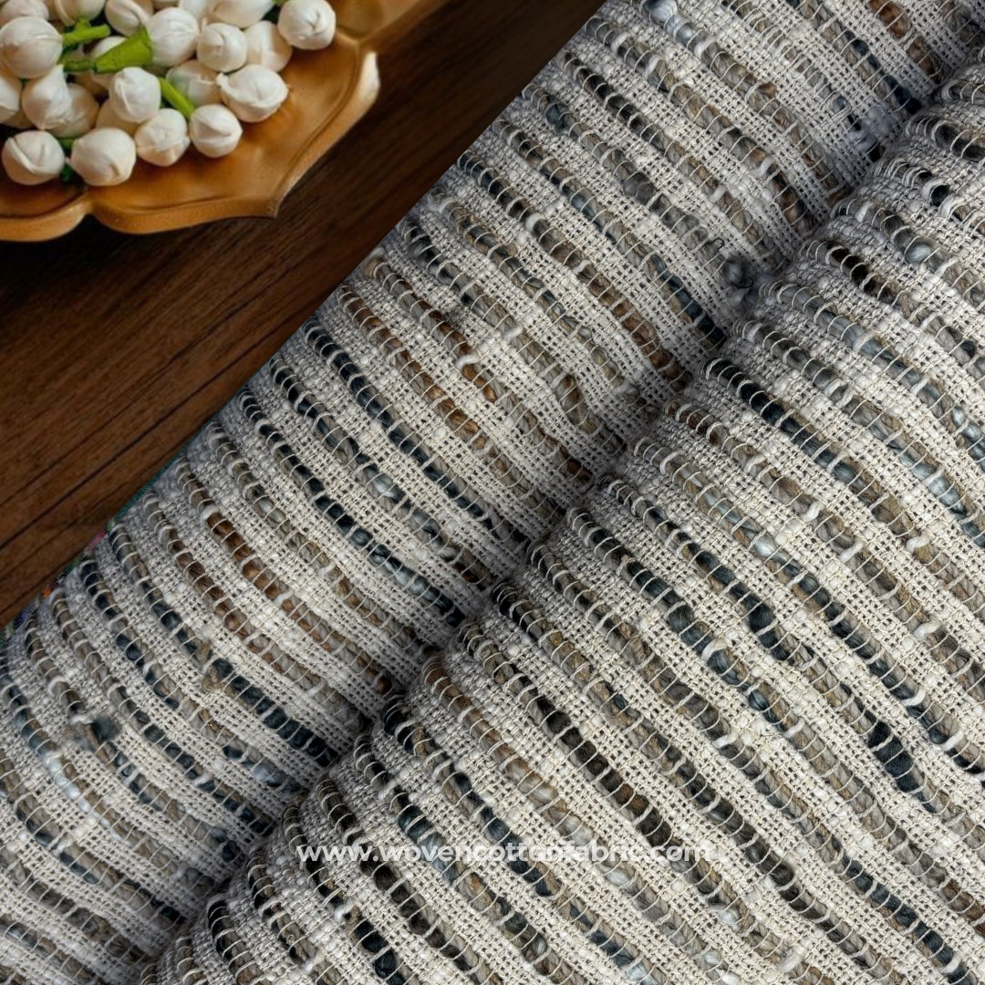 Earthy Multi-Color Slub Tweed Cotton Handloom Fabric, Per Meter