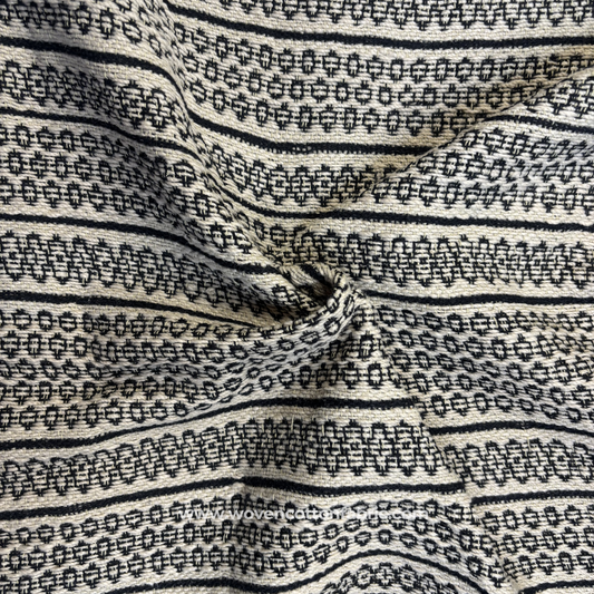 Black and White Geometric Tribal Motif Cotton Handloom Fabric, Per Meter
