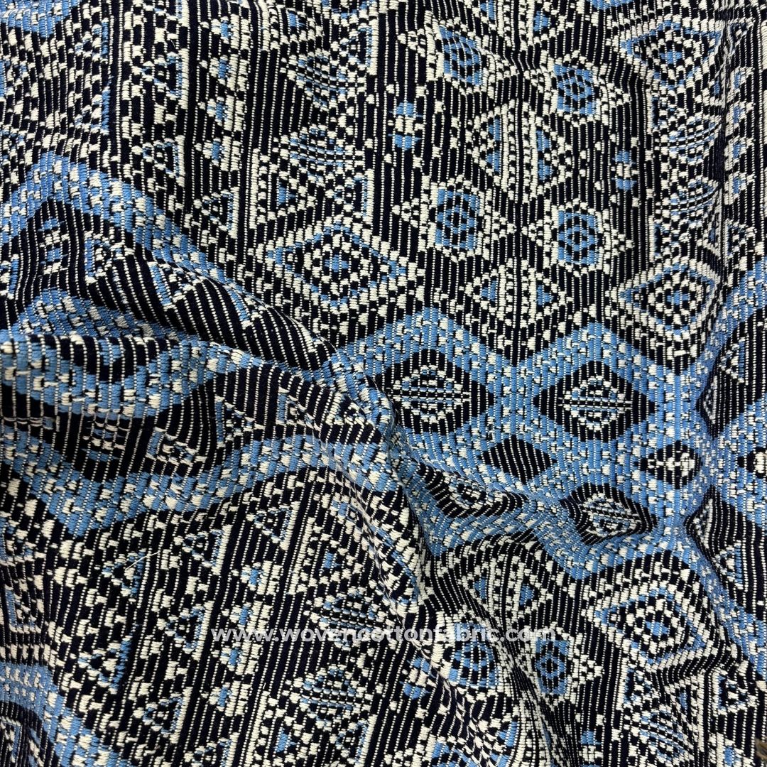 Runestone Blue Cotton Jacquard Fabric ,A4 Swatch