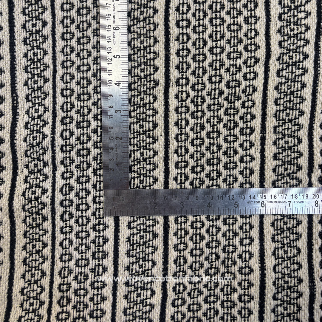Black and White Geometric Tribal Motif Cotton Handloom Fabric, Per Meter