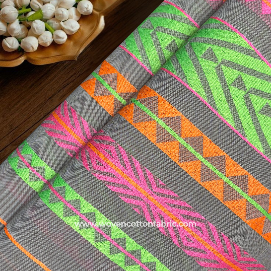 Cobalt Mirage Green Cotton Jacquard Fabric, Per Meter