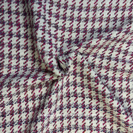 Magenta Multi Houndstooth Woven Cotton Handloom Fabric, Per Meter