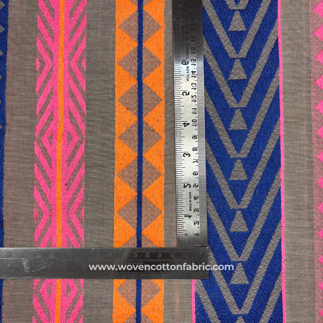 Electric Earth Blue Tones Cotton Jacquard Fabric, Per Meter