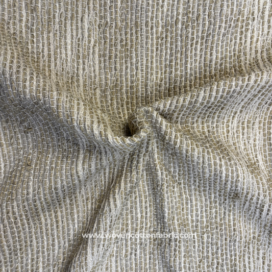 Khaki Beige and Off-White Textured Grid Waffle Cotton Handloom Fabric, Per Meter
