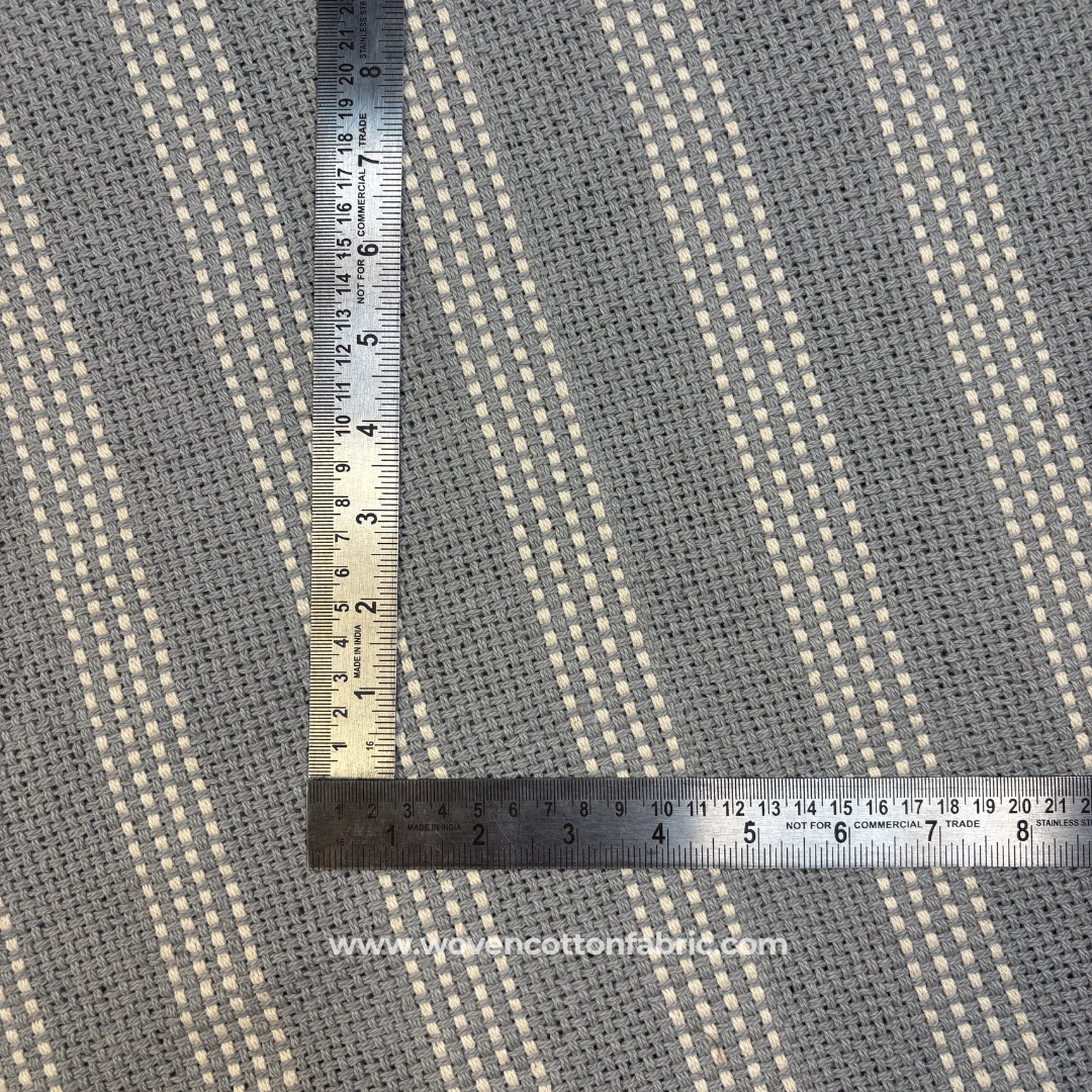 Powder Blue and White Textured Dash Stripe Cotton Handloom Fabric, Per Meter