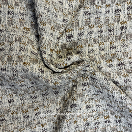 Multi-Color Earthy Textured Slub Tweed Plaid Cotton Handloom Fabric, Per Meter