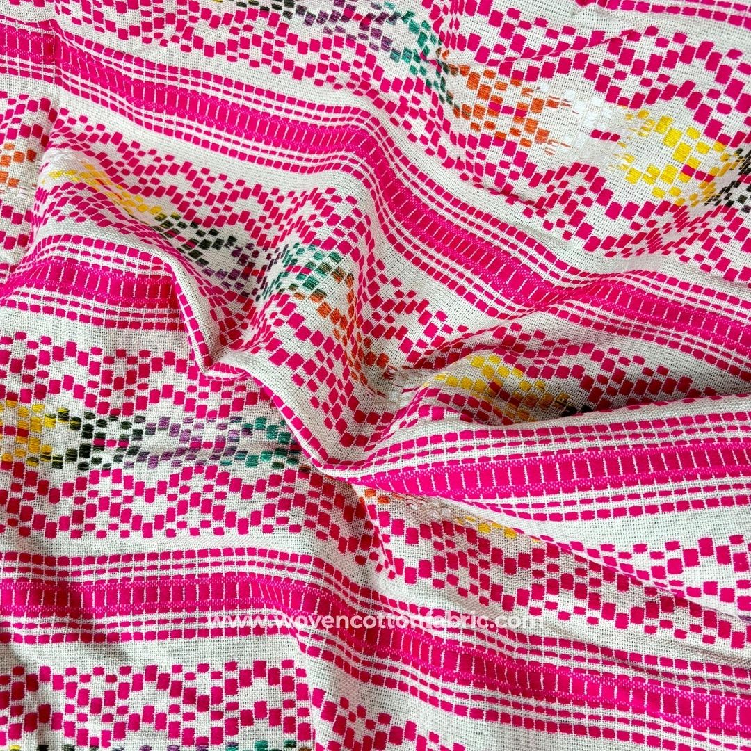 Honeycomb Pink Cotton Jacquard Fabric, Per Meter