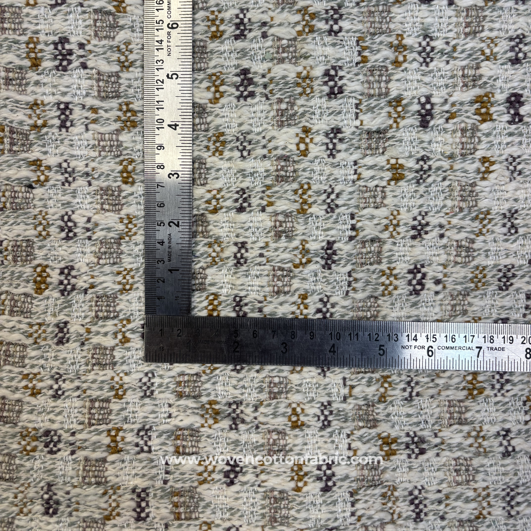 Multi-Color Earthy Textured Slub Tweed Plaid Cotton Handloom Fabric, Per Meter