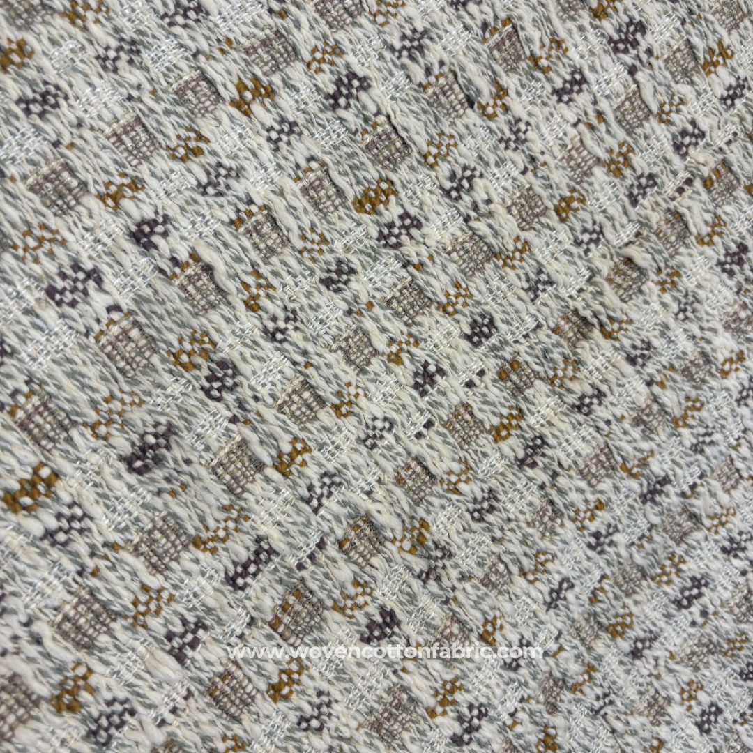 Multi-Color Earthy Textured Slub Tweed Plaid Cotton Handloom Fabric, Per Meter