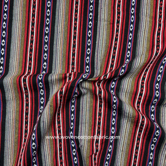 Savanna Stripes Red Cotton Jacquard Fabric, Per Meter