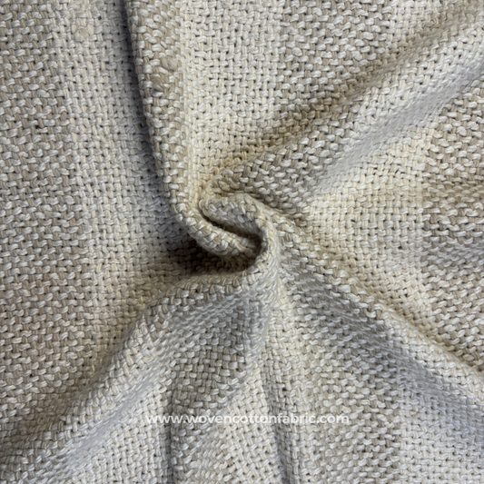 Natural Oatmeal and Off-White Heavy Basketweave Cotton Handloom Fabric, Per Meter