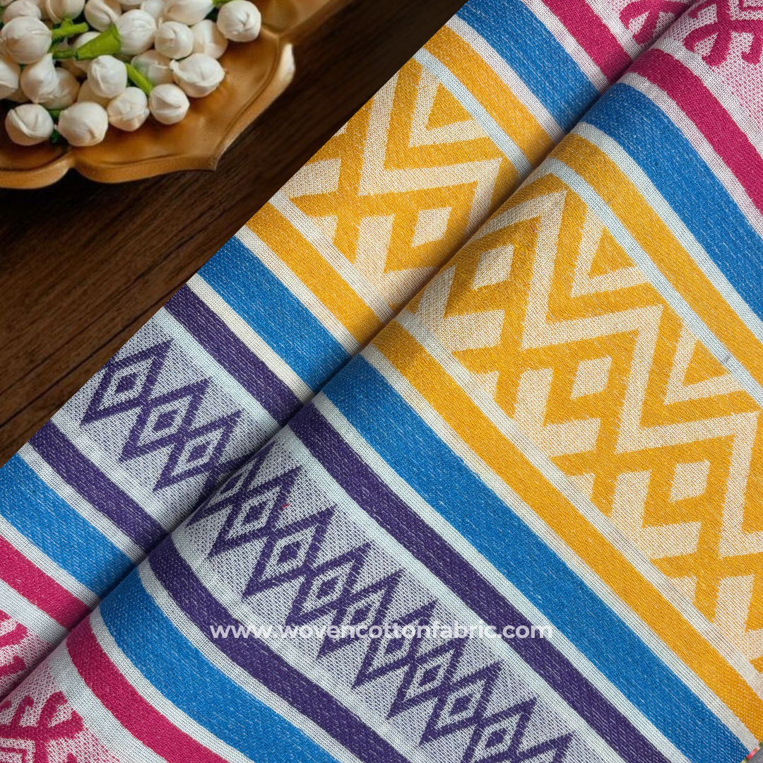 Multi-Color Tribal Stripe Cotton Jacquard Fabric, Per Meter