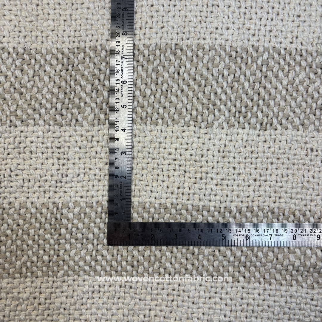 Natural Oatmeal and Off-White Heavy Basketweave Cotton Handloom Fabric, Per Meter
