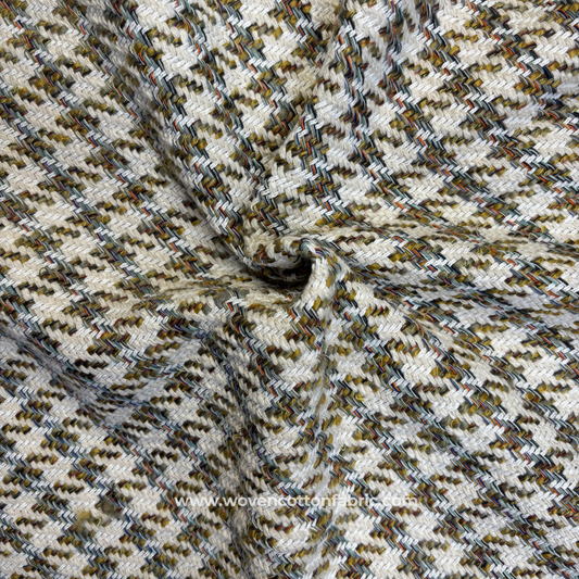 Multi-Color Earthy Houndstooth Tweed Cotton Handloom Fabric, Per Meter