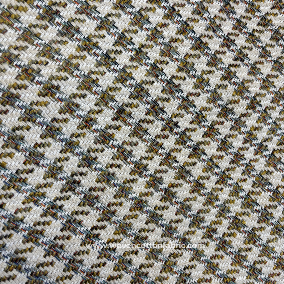 Multi-Color Earthy Houndstooth Tweed Cotton Handloom Fabric, Per Meter
