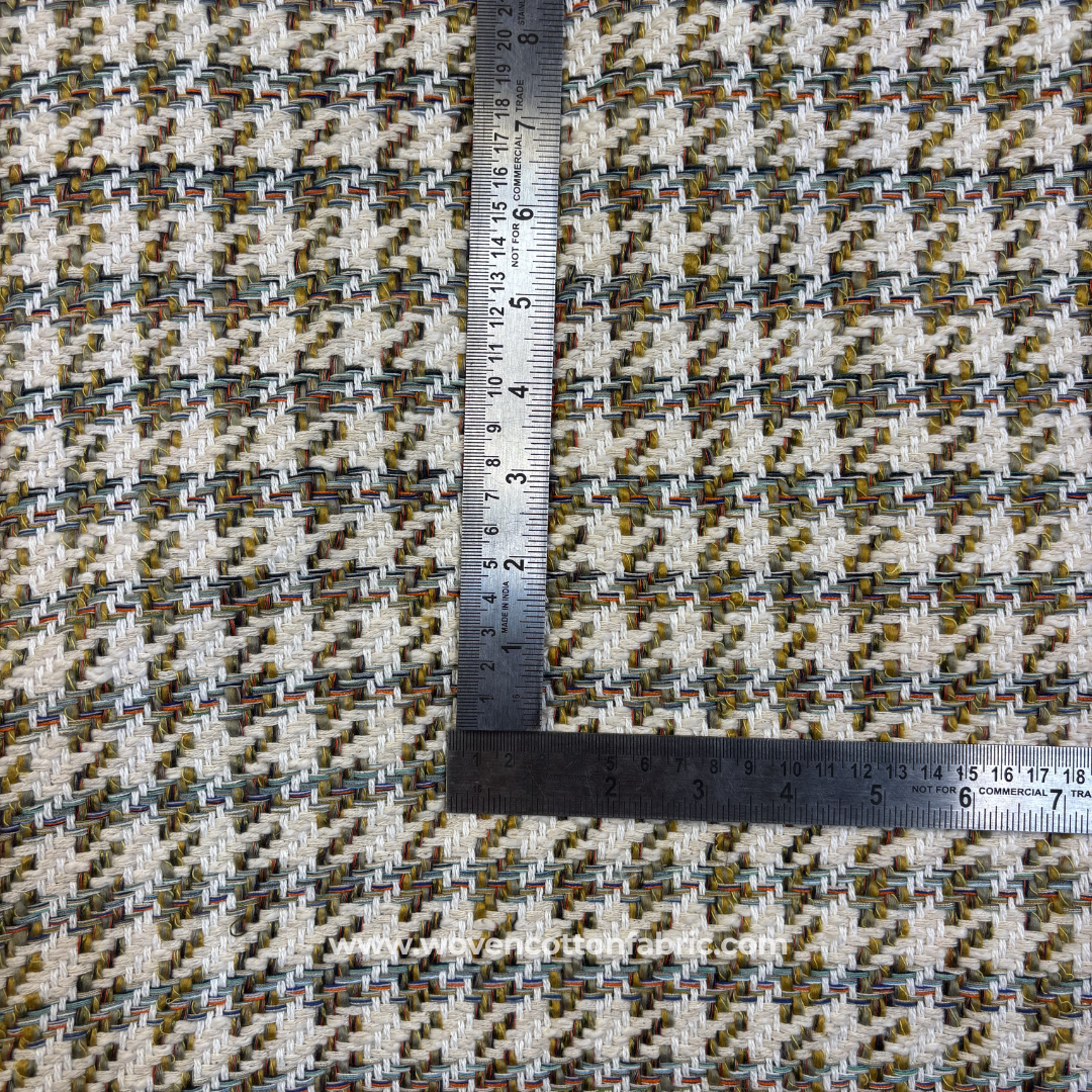 Multi-Color Earthy Houndstooth Tweed Cotton Handloom Fabric, Per Meter