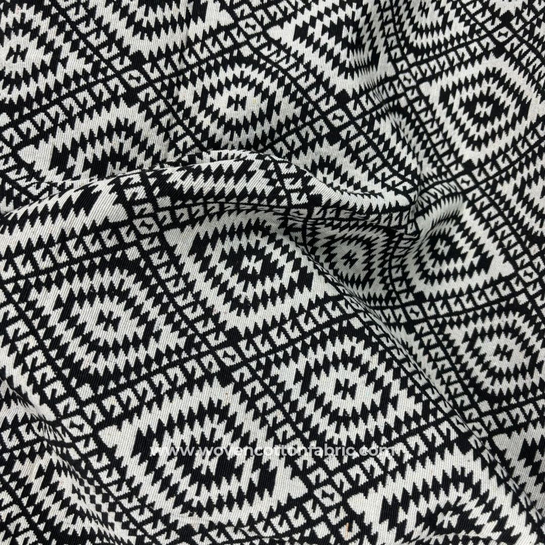 Lattice Prism Imprint Black Cotton Jacquard Fabric, Per Meter