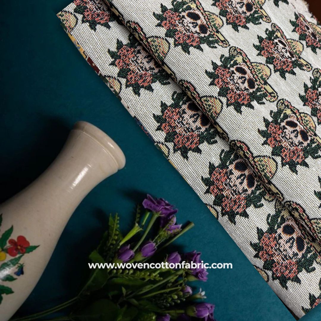 Skull Hat Cotton Jacquard Fabric, Per Meter